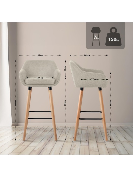 2 db bárszék készlet Grant textil, krém