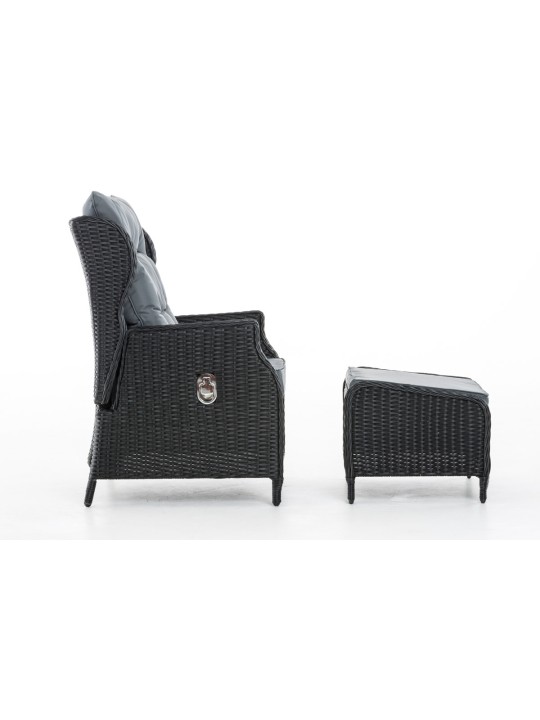 Breno fotel vasszürke lábtartóval, fekete