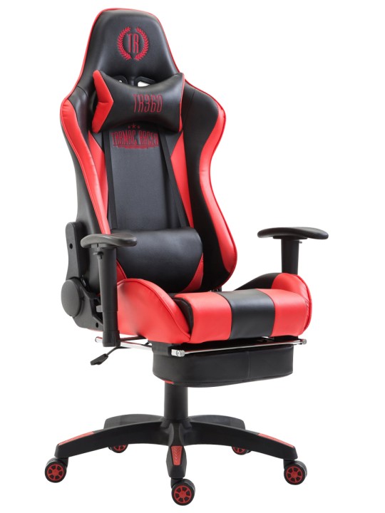 Boavista műbőr irodai szék lábtartóval, fekete/piros