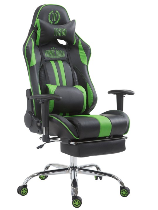 Racing irodai szék Limit V2 műbőr lábtartóval, fekete/zöld