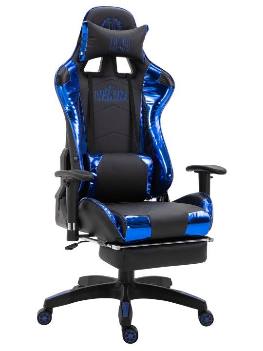 Turbo verseny irodai szék fényes lábtartóval, fekete/kék