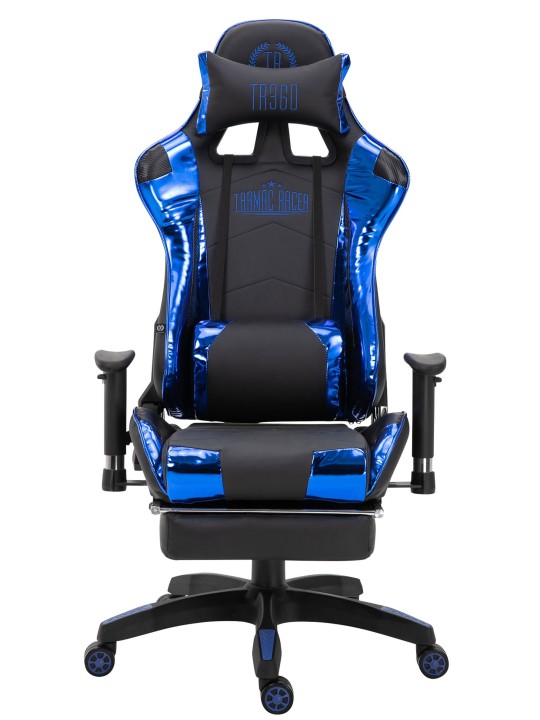 Turbo verseny irodai szék fényes lábtartóval, fekete/kék