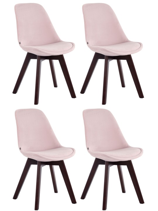 Borneo V2 bársony diófa 4db látogatói szék készlet, rózsaszín