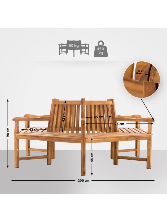 Sonja fapad karfával 200 cm, teak