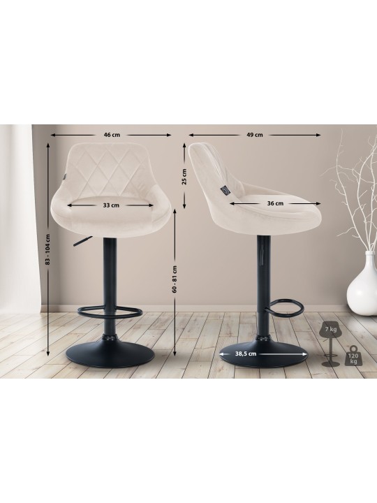 2 db Lazio bársony bárszék készlet, krém