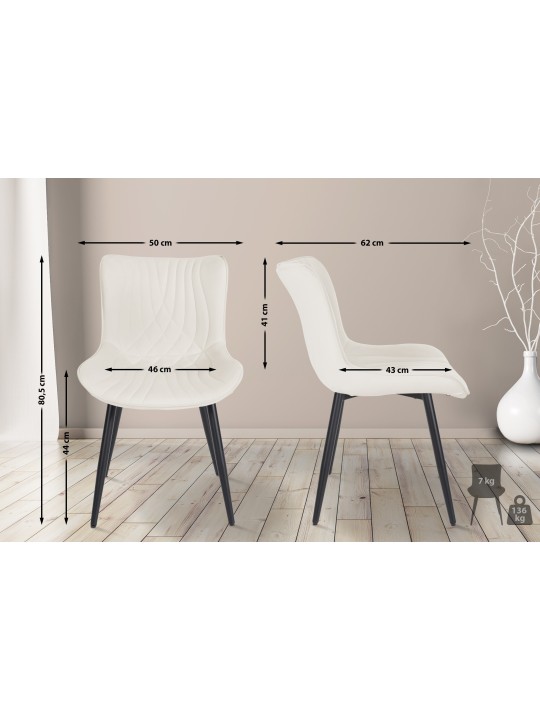 2 db Brady bársony szék készlet, krém