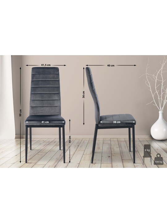 6db Mayfair bársony étkezőszék szett, szürke