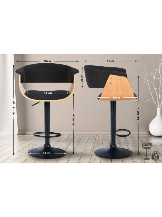 2 db Vestal szövet bárszék készlet, natúr/fekete