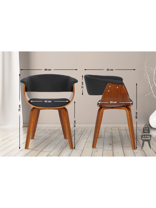 Bruce szövetből álló 2 székből álló készlet, dió/fekete