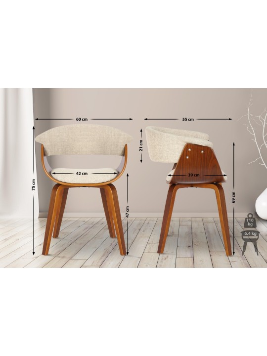 Bruce szövetből álló 2 székből álló készlet, dió/krém