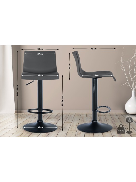 2 db bárszék készlet Branford műanyag, szürke