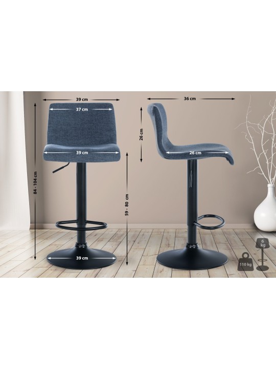 2 db bárszék készlet Branford szövet, kék