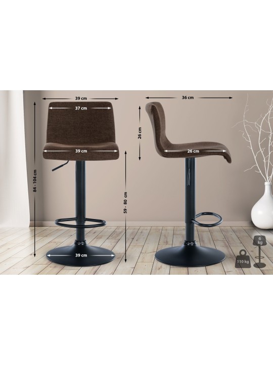 2 db bárszék készlet Branford szövet, barna