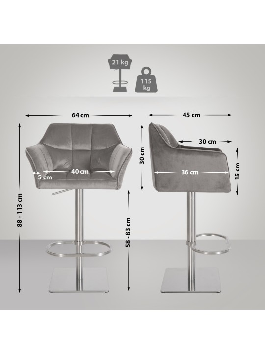 Bárszék Damaso E bársony, szürke