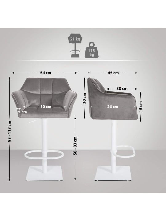Bárszék Damaso W bársony, szürke