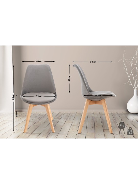 Szett 4 szék Linares bársony, szürke