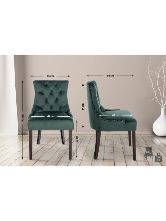 Étkezőszék Aberdeen bársony antik, sötétzöld