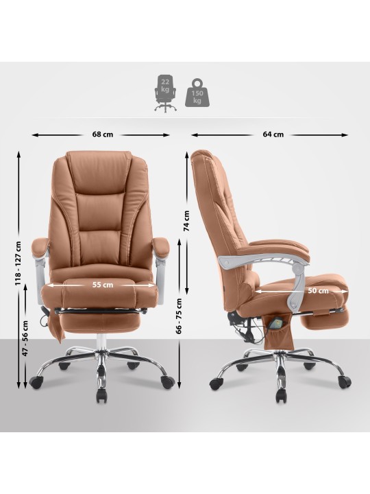 Pacific irodai szék masszázs funkcióval V2 műbőr, világosbarna