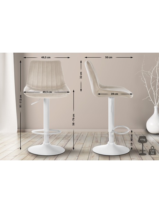 2 db-os bárszék szett Toni bársony, krém