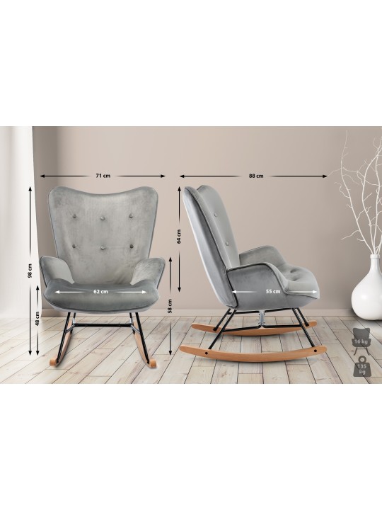 Hintaszék Sanka bársony, szürke