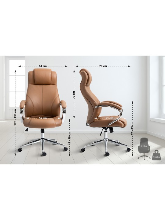 Salford irodai szék valódi bőr, világosbarna