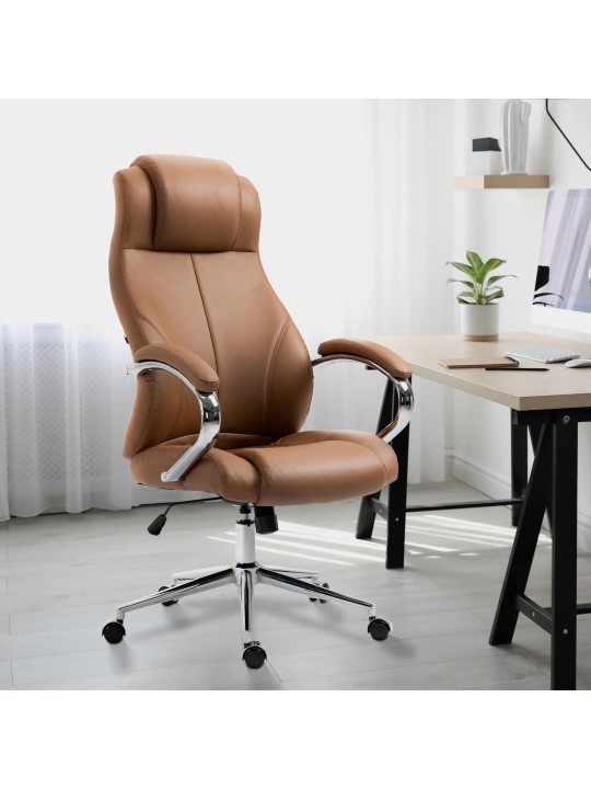 Salford irodai szék valódi bőr, világosbarna