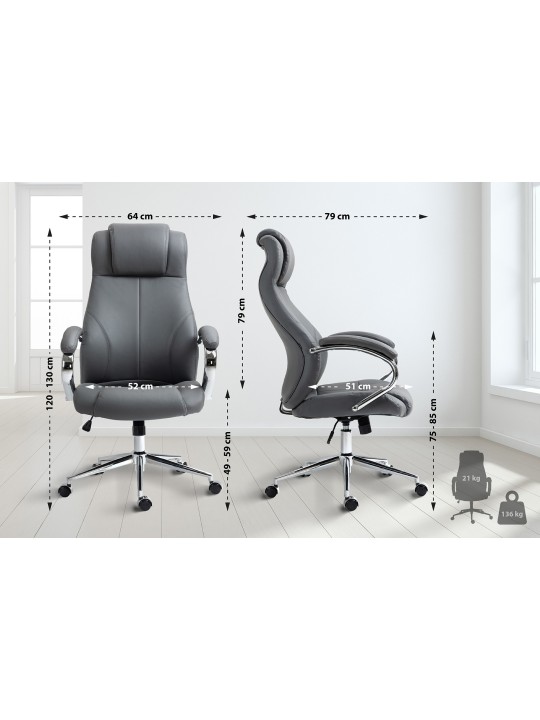 Salford irodai szék valódi bőr, szürke