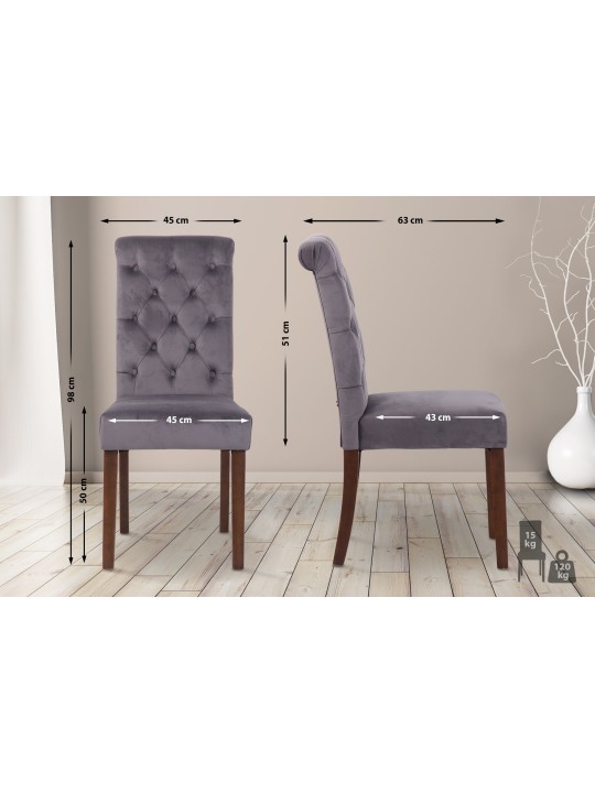 2 db Lisburn bársony étkezőszékből álló készlet, sötétszürke