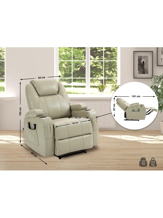 Hepler fotel masszázs funkcióval műbőr, krém