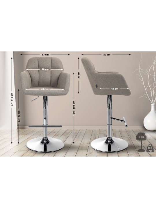 Bárszék Natoma szövet króm, taupe