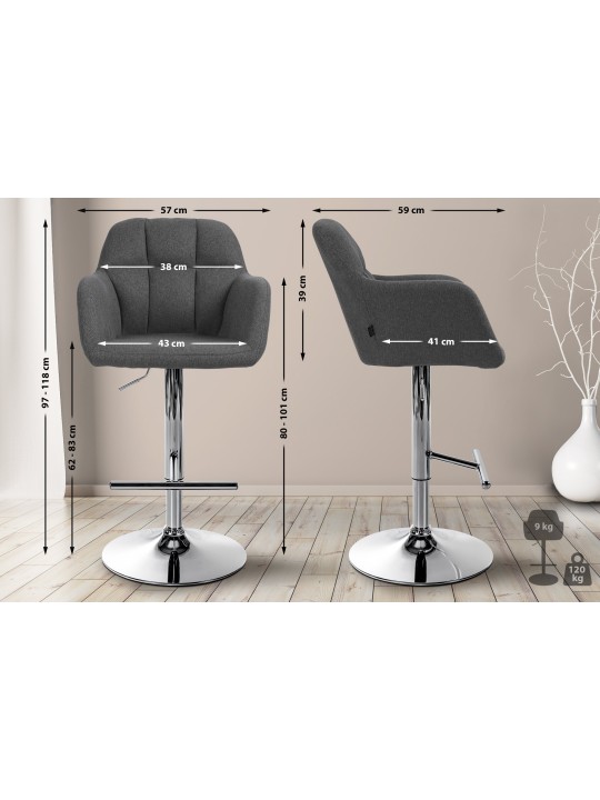 Bárszék Natoma szövet króm, sötétszürke