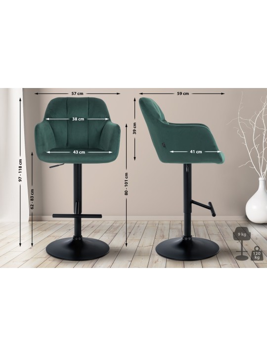 Bárszék Natoma bársony, zöld