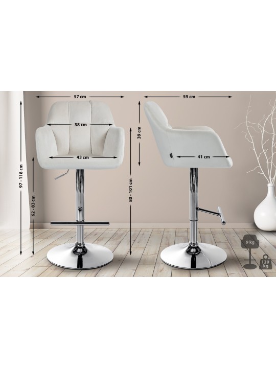 Bárszék Natoma bársony króm, krém