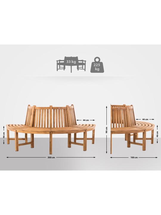 Leming fa pad félkör 200 cm, teak