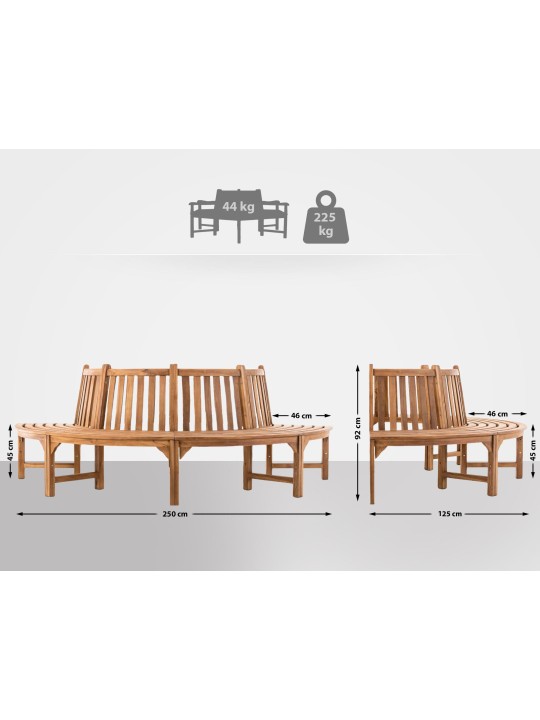 Leming fa pad félkör 250 cm, teak