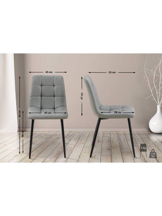 4 db Antibes műbőr étkezőszék szett, világosszürke