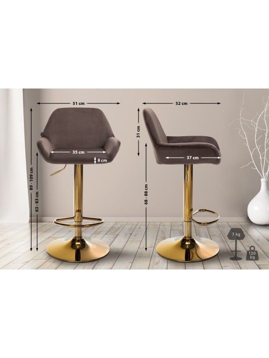 2 db-os bárszék Braga arany bársony készlet, barna