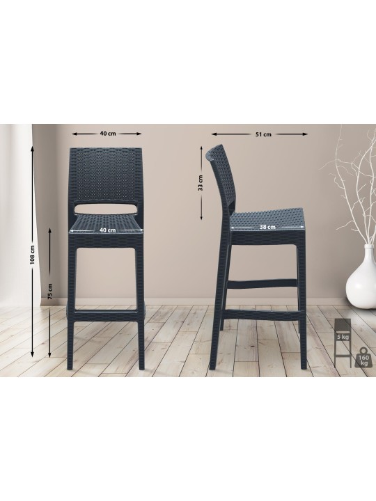 4 db Jamaica bárszék készlet, sötétszürke