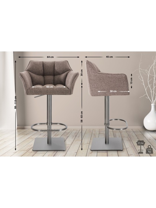 2 db bárszék készlet Damaso szövet rozsdamentes acél, terrakotta barna