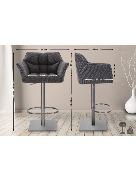 2 db bárszék készlet Damaso szövet rozsdamentes acél, titánszürke