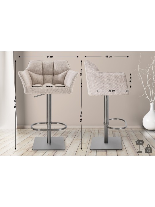 2 db bárszék készlet Damaso szövet rozsdamentes acél, elefántcsont 2 db bárszék készlet Damaso szövet rozsdamentes acél, elefántcsont