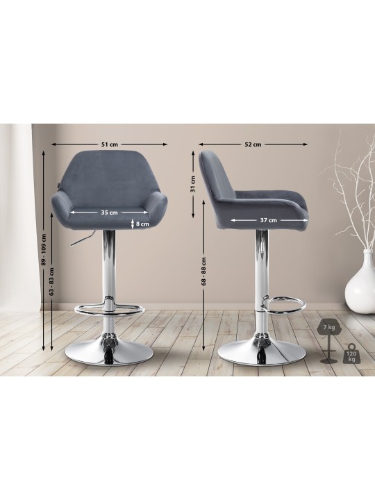 Bárszék Braga bársony króm, sötétszürke