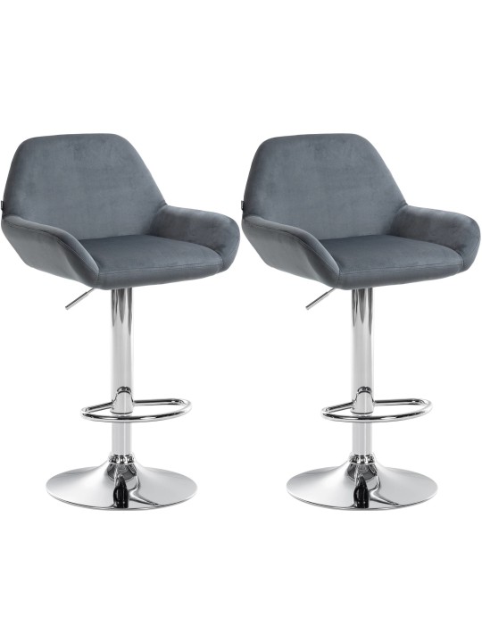 2 db bárszék Braga bársony króm készlet, sötétszürke