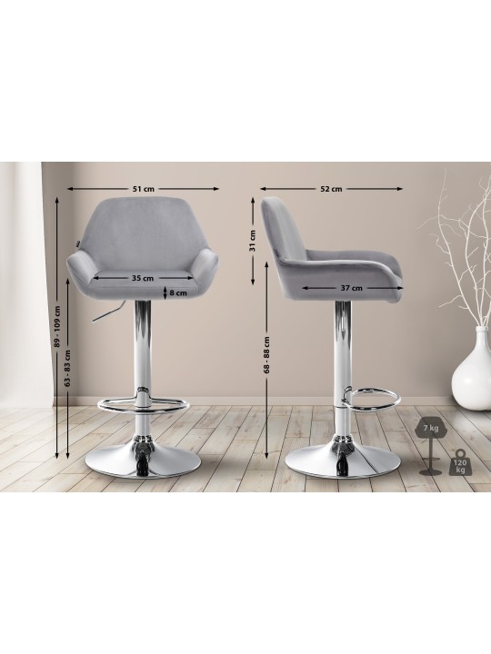 2 db bárszék Braga bársony króm készlet, szürke 2 db bárszék Braga bársony króm készlet, szürke