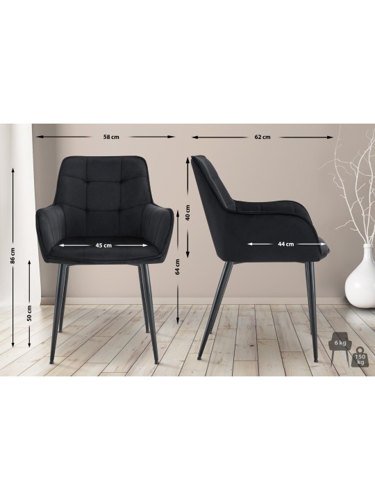 Ferndale bársony étkezőszék, fekete