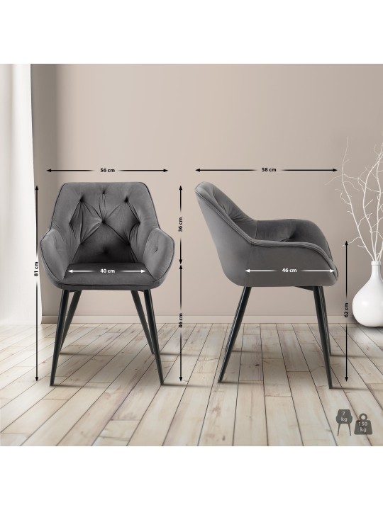 Cassis bársony látogatói szék, sötétszürke