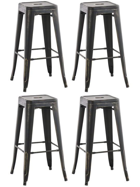 4 db antik Joshua bárszék készlet, fekete-arany