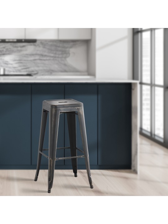 4 db antik Joshua bárszék készlet, fekete-arany