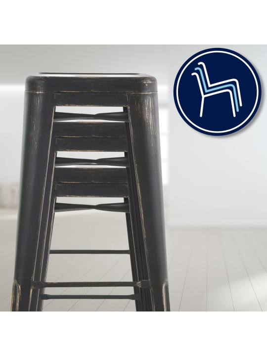 4 db antik Joshua bárszék készlet, fekete-arany