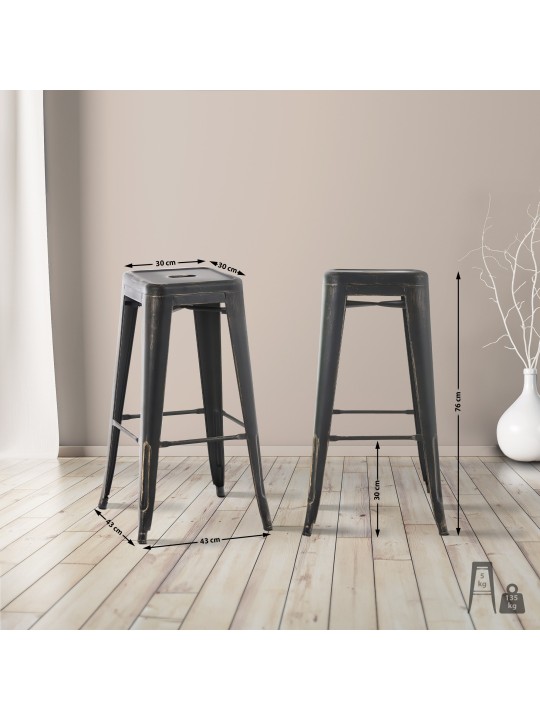 4 db antik Joshua bárszék készlet, fekete-arany